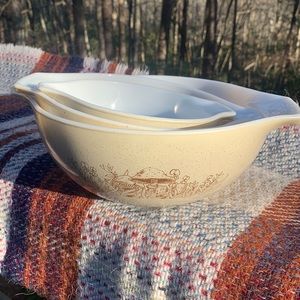 Vintage Pyrex Forest Fanncies mushroom print. Set of 3 bowls!